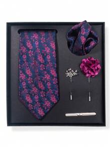 AlanKing 一套男士领带、口袋巾和新郎胸针，适合正式商务和婚礼装饰，学校情人节情人节男士领带