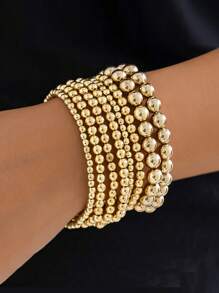 Conjunto de 7 pulseiras de moda feminina, pulseira de contas feita à mão com contas de ouro CCB e cordão elástico