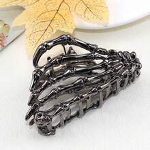 骷髏手金屬夾髮簪合金夾髮簪，1入組黑鎢鋼手骷髏金屬髮夾，適用於細髮底蘊的龐克和Y2K風格 - 黑色 - 查看 7