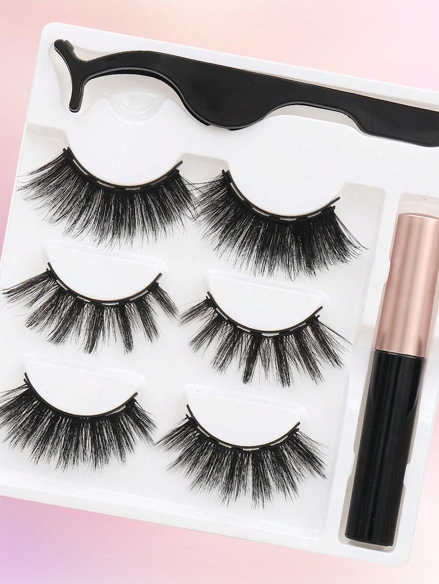 Ensemble de 3 paires de faux cils magnétiques. Des faux cils en fibres naturelles complets avec