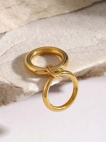 Uworld 1pc 18K Gold Plated Stainless Steel Anti-Fallout Personalised Novelty Double-Layered Ring Removable Ring Unisex Design Sense Of Jewellery Daily Wear Holiday Gift - Silver - View 9