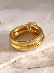 Uworld 1pc 18K Gold Plated Stainless Steel Anti-Fallout Personalised Novelty Double-Layered Ring Removable Ring Unisex Design Sense Of Jewellery Daily Wear Holiday Gift - Silver - View 11