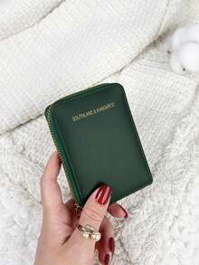 錢包，多功能錢包，印有字母圖形的卡片夾多卡片組織者，用於存儲信用卡學校用品，用於學校宿舍房間 - 墨綠色 - 查看 3