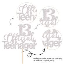 1入組13歲生日蛋糕裝飾，正式成為一個十三歲的少年/少女，適用於13歲生日派對用銀色閃粉13號蛋糕撥棒