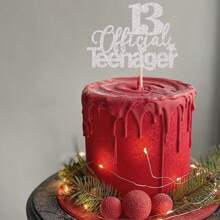 1入組13歲生日蛋糕裝飾，正式成為一個十三歲的少年/少女，適用於13歲生日派對用銀色閃粉13號蛋糕撥棒