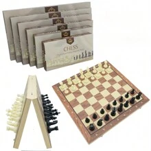 6 种尺寸磁性国际象棋套装，折叠，收纳盒，防滑，耐磨地毯底木制棋子，桌上游戏玩具，比赛级别 24/29/34/39/44/49 厘米，适合万圣节/圣诞节/感恩节的成人派对游戏 - 黑與白 - 查看 1
