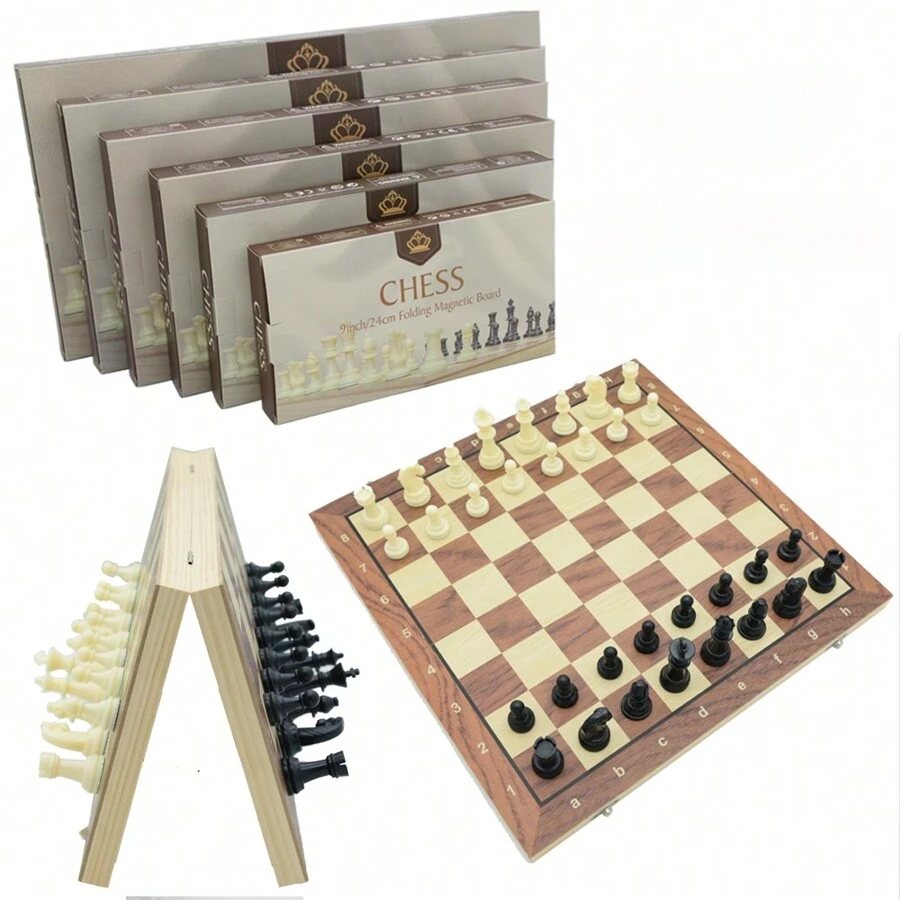 6 种尺寸磁性国际象棋套装，折叠，收纳盒，防滑，耐磨地毯底木制棋子，桌上游戏玩具，比赛级别 24/29/34/39/44/49 厘米，适合万圣节/圣诞节/感恩节的成人派对游戏 - 黑與白 - 查看 1