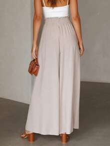 Mujer Casual Pantalones De Pierna Ancha, De Talle Alto De Negocios Sueltos Pantalones Palazzo Flowy - Albaricoque - Ver 8