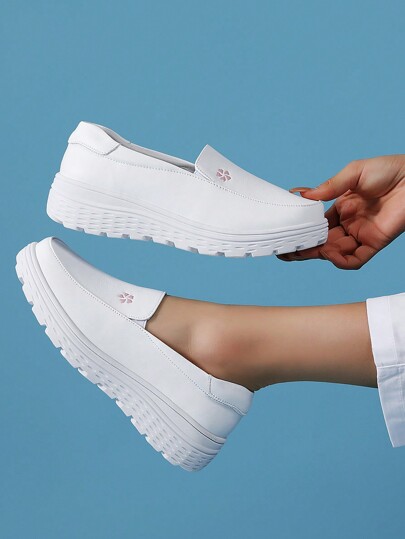 White Women's Nursing Shoes, Loafers, Anti-Slip Anti-Static Casual Shoes With Q-Tech Cushioning, Shock-Absorbing Durable Soft Soles, Insulated Ultralight Work Shoes, Women Flats, Multi-Purpose Medical Shoes, Suitable For Indoor And Outdoor