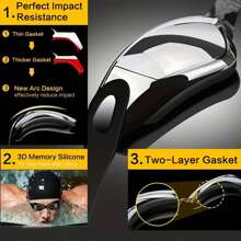 Juego de gafas de natación chapadas para adultos, con lentes antivaho HD y resistentes al agua, con protección UV - Adecuado para piscina, playa y entrenamiento, con tapones para los oídos para protección, artículos esenciales de playa, accesorios de playa, flotador de piscina
