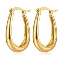 Orecchini Ellittici Dorati Geometrici, Cerchi per Orecchie Minimalisti e alla Moda Adatti per l'Uso Quotidiano delle Donne, Regalo per Compleanno