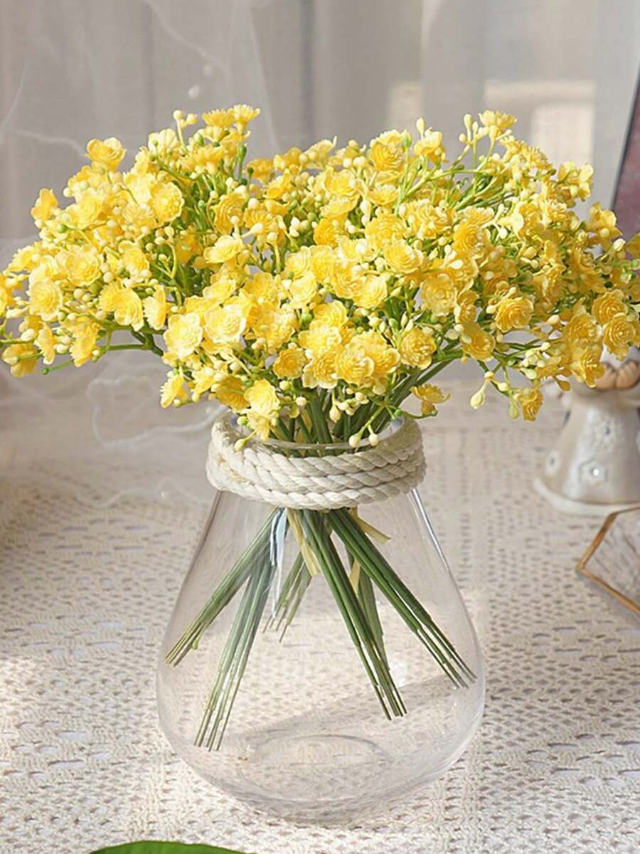 2 Bunch 42 Heads Babys Breath Artificial Flowers Small Gypsophila Fake Flowers For Home Decor Flower Bouquet - Màu vàng - Xem 1