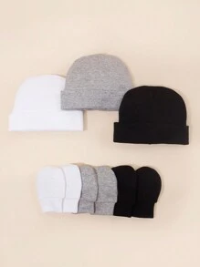 3 Sets Newborn Baby Soft Skin-Friendly Cap + Anti-Scratch Gloves Set - Multicolor - View 2