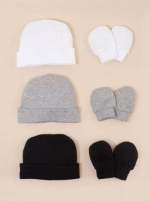 3 Sets Newborn Baby Soft Skin-Friendly Cap + Anti-Scratch Gloves Set - Multicolor - View 3
