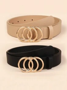 2-Piece Set Of Fashionable Metal Buckle Decoration For Women's Casual And Versatile PU Belt Summer, School Fall, Autumn, Halloween
