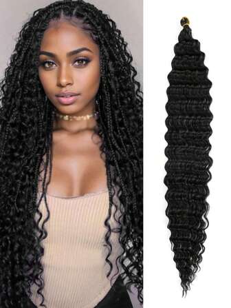 30英寸深波浪钩编假发，合成卷曲钩编假发（30英寸，黑色）