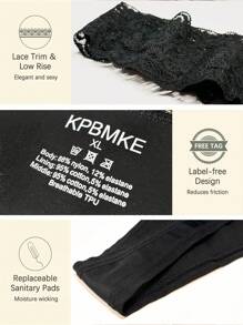 1pc Absorbent Black Menstrual Leak-Proof Panties,Sexy Lingerie For Women,Comfortable Elastic Fitted Underwear,Suitable For Ladies Period Leakage, Thong Design - Black - View 6