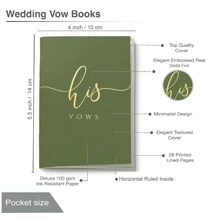 2PCS Wedding Vow Books, Vow Books His And Hers With Gold Foil Lettering, 28 Pages With Plenty Of Space To Write Your Vows, Perfect Wedding Essentials For Your Wedding Day Back To School - Olive & White - View 3