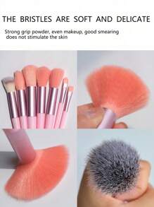 13 Piezas Conjunto De Cepillos De Maquillaje Portátil Con Cerdas Suaves Para Rubor, Sombra De Ojos Y Kit De Herramientas Cosméticas Para Cara Completa - Rosa Pálido - Ver 2
