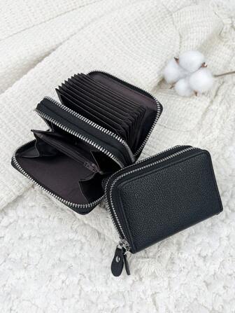 Kreditkartenhalter Geldbörse für Frauen und Männer, grau, Bankausweis-ID-Kreditkartenhalter mit 26 Fächern, Geldbörse aus PU-Material, schützendes Etui, diebstahlsicher, schlank, leicht, tragbar, mit Bargeld-ID-Kredit-Karten-Münz-Fach, kleines Portemonnaie, kleine Tasche, Geldbörse für Frauen, Mädchen, Studenten, Schüler, Männer