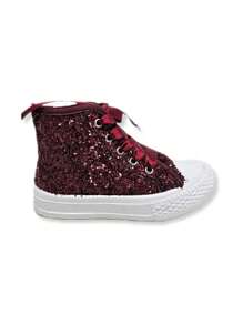 tenis  bebé niña niño lona unisex choclo casual tela brillos urbano moda zapatillas confort para caminar gym 12mx-21mx - Rojo - Ver 2