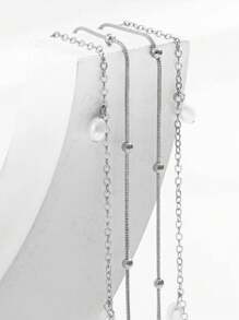 Boho Summer Beach Bikini Sexy Gold Silver Tassel Body Chains Waist Chain Crystal Rhinestone Crossover Bikini Multi-Layered Body Chain Adjustable Bikini Beach Plus Size Shiny Waist Body Chain Belt Belly Jewelry Summer Beach Vacation Party Accessories For Women And Girls - Double-layer Teardrop Pearl Waist Necklace - View 6