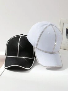 1pc Women's Rhinestone Baseball Cap, Adjustable Outdoor Leisure Elegant Solid Color Cute Baseball Cap - Rhinestones - View 6