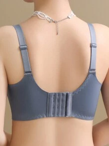 灰色性感蕾丝文胸，适合小胸女性，采用无钢圈和侧扣设计，可隐藏腋下脂肪，舒适内衣 - 灰色 - 查看 4