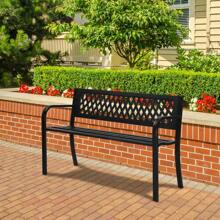 47in PVC Mesh Backrest Iron Bench Black - Black - View 2