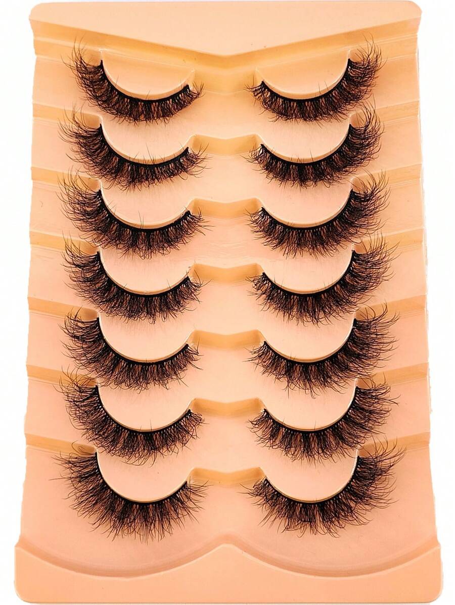 7 Pairs/Pack Thick Curly Fluffy Volume False Eyelashes Mink Lashes Cat