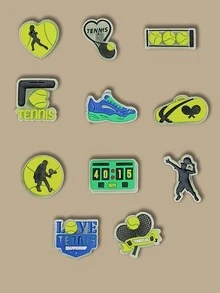 Serie de 12 pelotas de tenis luminosas con accesorios de zapatos de dibujos animados, adecuados para decoración de zuecos, sandalias, accesorios de zapatos de bricolaje, adecuados para regalos de festivales, regalos de fiesta