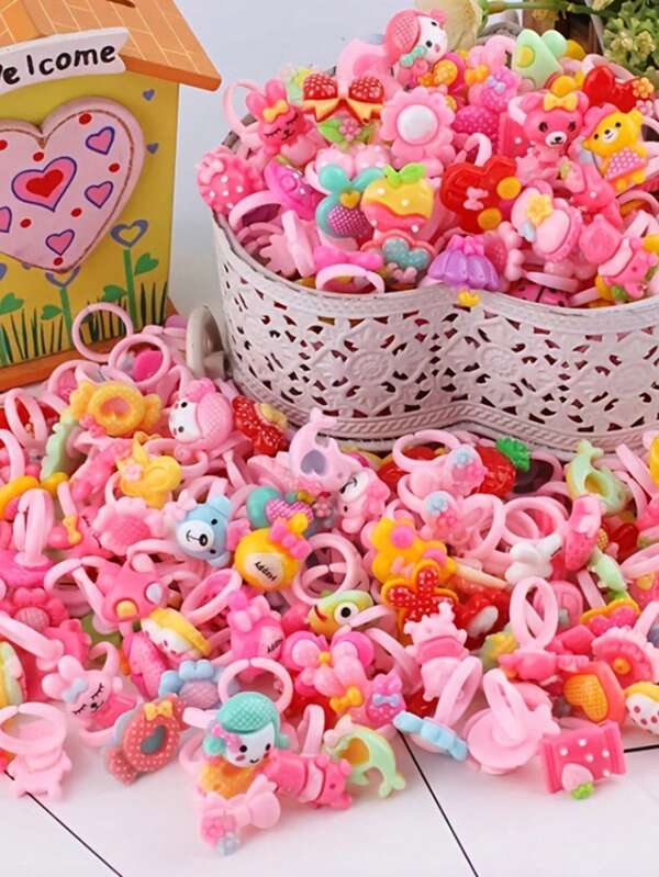 20pcs Kids Cartoon Rings - Great For Parties, Gifts And Daily Entertainment, Random Styles & Colors