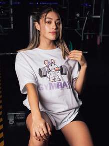 Playera Oversize Mujer Hombros Caídos Manga Corta | Relaxed Fit Gym - Blanco - Ver 1