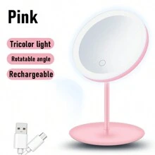 Miroir de maquillage éclairé par LED, miroir de beauté portatif illuminé avec 3 couleurs d'éclairage et luminosité réglable à écran tactile, miroir de vanité de bureau pliable à LED avec batteries rechargeables, meilleur cadeau pour voyager