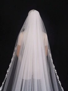 1 件 2.5 米长拖尾蕾丝边新娘头纱，适合婚礼仪式、婚纱摄影，带发梳 - V142 - 查看 6