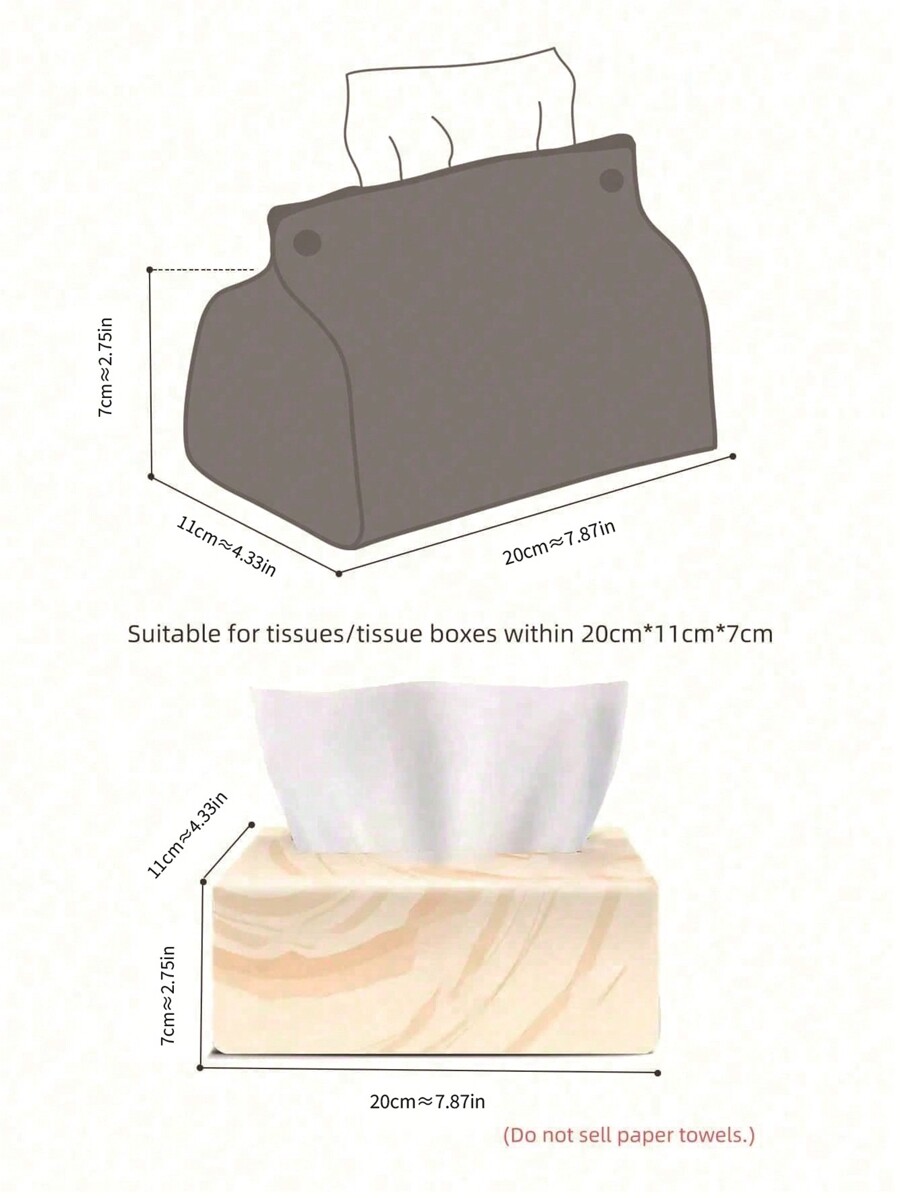 1pc Solid Color Floral Print Paper Towel Box, PU Leather Embossed V