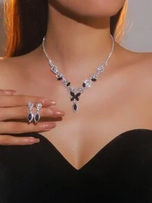 3peças Conjunto de joias Decoração de strass