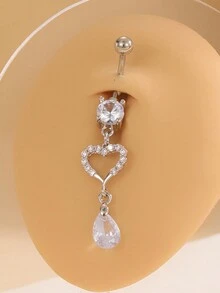 1入組心形肚臍環，水滴設計，時尚立體氧化鋯打孔飾品，適用於日常穿戴