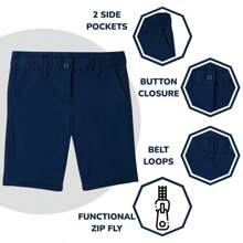 Boys Flat Front Stretchable Twill Chino Uniform Shorts (2-Pack) - 海軍&海軍 - 查看 2