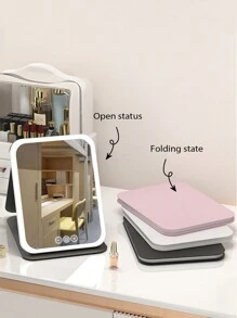 Miroir de maquillage éclairé par LED, miroir de beauté portatif illuminé avec 3 couleurs d'éclairage et luminosité réglable à écran tactile, miroir de vanité de bureau pliable à LED avec batteries rechargeables, meilleur cadeau pour voyager
