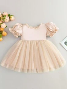 Baby Girl Champagne Butterfly Decorated Birthday Party One-Year-Old Tulle Dress - Champagne - View 3