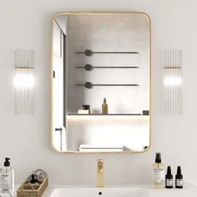 CASSILANDO Specchio da Parete Specchio da Bagno, Specchio Rettangolare Nero 50*71 cm con Cornice in Lega di Alluminio, Decorazione Specchio da Appendere ad Angolo Arrotondato per Ingresso, Camera da Letto, Soggiorno - ORO - Visualizzare 1