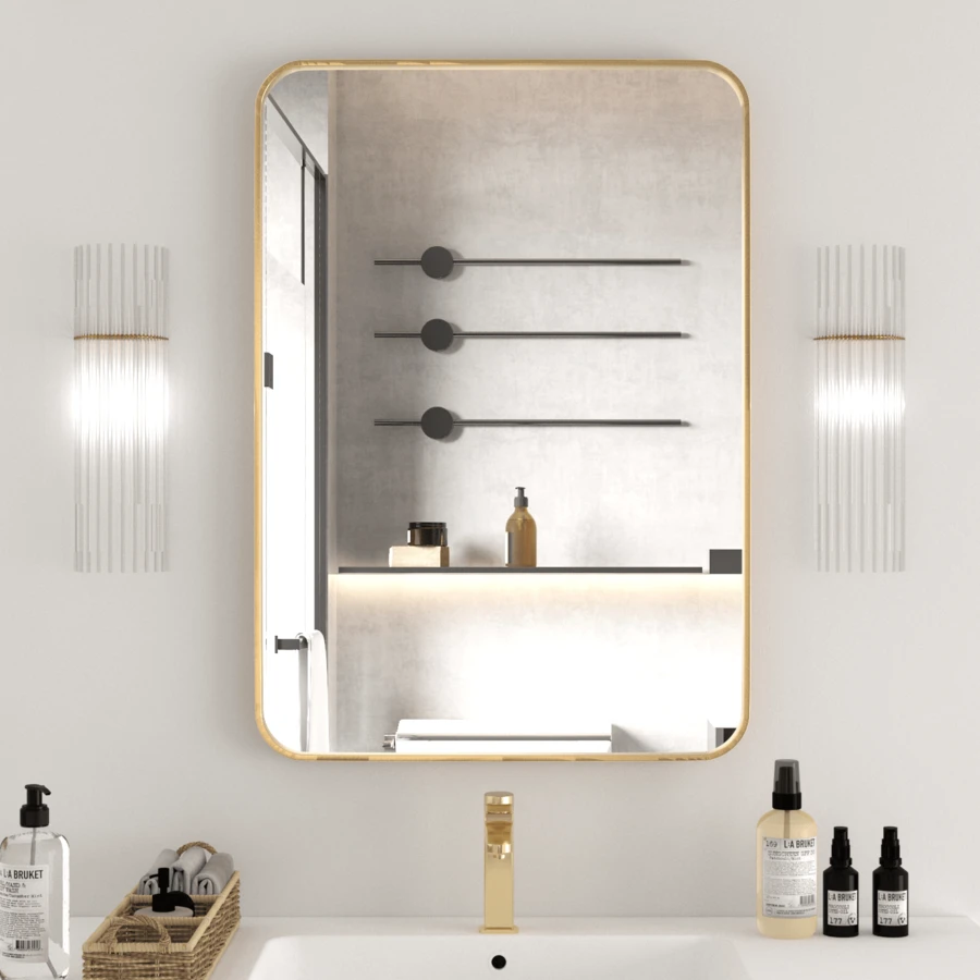 CASSILANDO Specchio da Parete Specchio da Bagno, Specchio Rettangolare Nero 50*71 cm con Cornice in Lega di Alluminio, Decorazione Specchio da Appendere ad Angolo Arrotondato per Ingresso, Camera da Letto, Soggiorno - ORO - Visualizzare 1