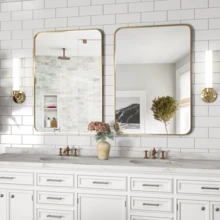 CASSILANDO Specchio da Parete Specchio da Bagno, Specchio Rettangolare Nero 50*71 cm con Cornice in Lega di Alluminio, Decorazione Specchio da Appendere ad Angolo Arrotondato per Ingresso, Camera da Letto, Soggiorno - ORO - Visualizzare 2