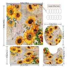 1 pièce Rideau de douche ou ensemble de tapis avec imprimé tournesol, design simple pour salle de bain avec 12 crochets de rideau de douche. Décoration de maison, décoration de salle de bain, décoration d'automne, accessoires de salle de bain, rentrée scolaire - Multicolore - Voir 13