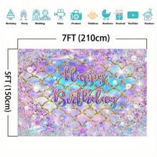 Fondo de cumpleaños de sirena, Pan de fondo con brillantina dorada con escamas de sirena para decoración de fiesta temática debajo del mar, pancarta de foto de cumpleaños con concha de mar púrpura degradado - escamas - Ver 4