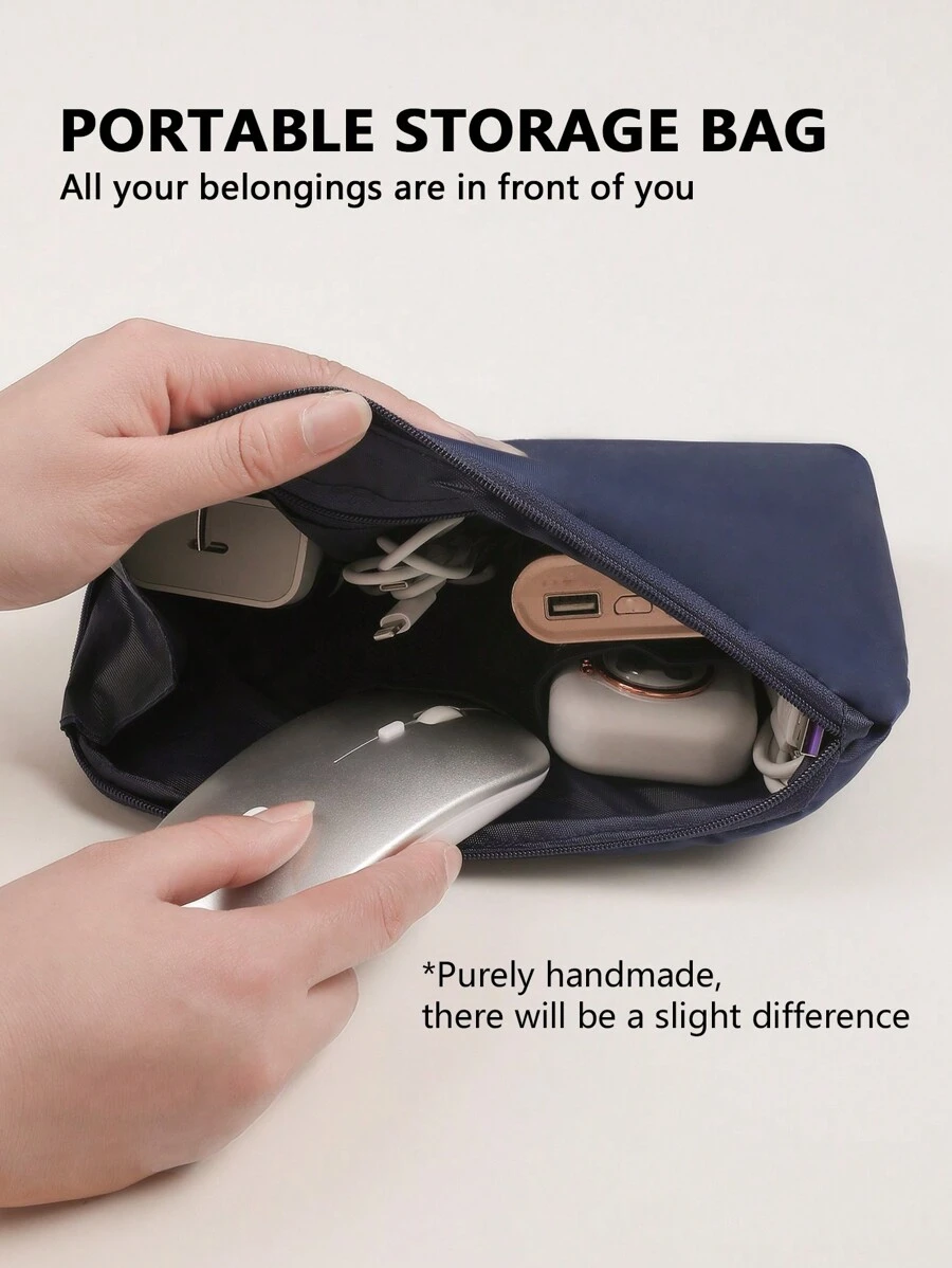 Bolsa organizadora de accesorios electrónicos, estuche organizador de cables de viaje, estuche portátil para accesorios electrónicos, bolsa de almacenamiento multifunción impermeable de doble capa para cables, cargadores, auriculares inalámbricos, auriculares Bluetooth, adecuado para negocios, viajes, escuela, universidad, oficina - Azul Marino - Ver 1