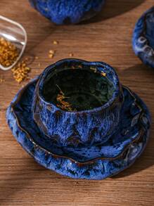 1 件创意莲花形陶瓷杯碟套装，反应釉咖啡杯，适用于茶、咖啡、牛奶、果汁，适用于户外、婚礼、派对、礼物、生日、圣诞节 - 藍色 - 查看 13