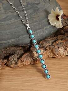 Collar con diseño de turquesa colgante geométrico - Plata antigua - Ver 1