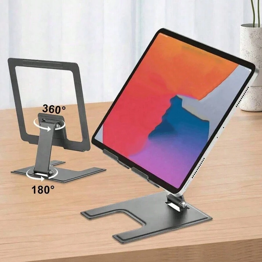 Soporte para laptop ergonómico plegable, giratorio 360 grados, soporte para libro, soporte para tableta y PC con diseño de ventilación hueco - Plateado - Ver 1